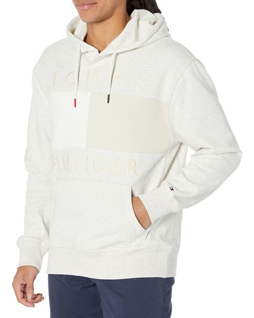 Tommy Hilfiger White Colorblock Hoodie With Magnetic Closure for men