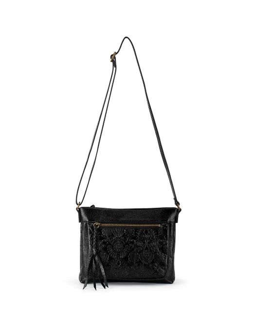 The Sak Sanibel Leather Mini Crossbody in Black Floral Embossed ii