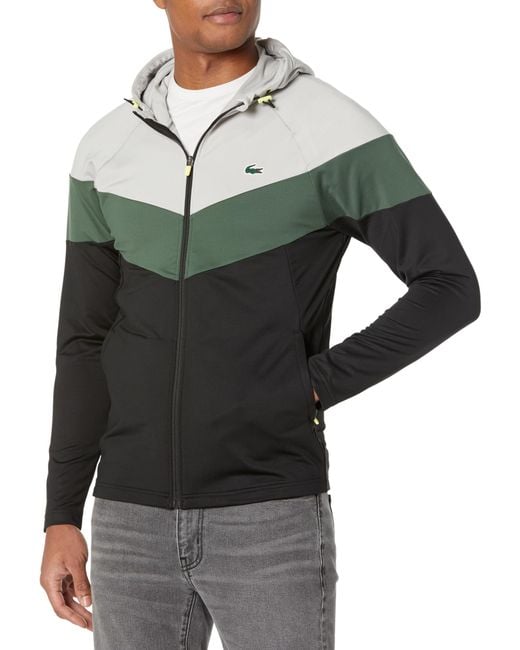 Lacoste Green Colorblock Zip Up Hooded Sweatshirt for men