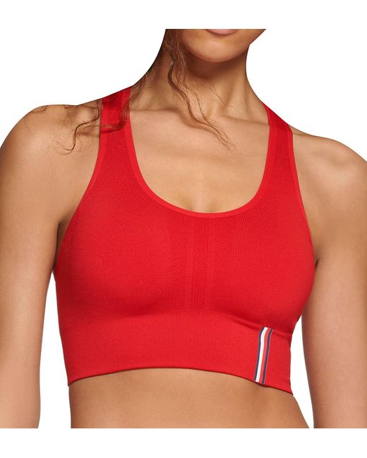 Tommy Hilfiger Red Performance Racerback Seamless Longline Sports Bras For