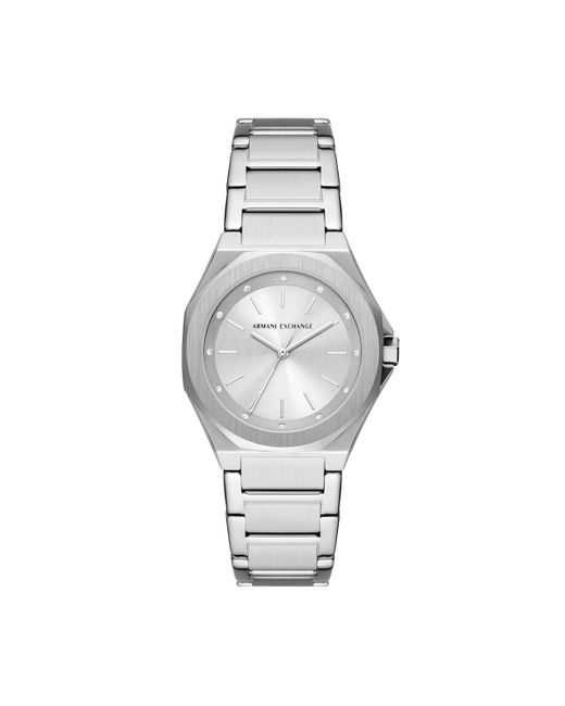 Emporio Armani Metallic A|x Armani Exchange Three-hand Silver-tone Stainless Steel Bracelet Watch