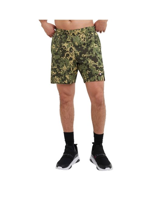 Champion Green Mvp, Gym, Lightweight Athletic, Training Shorts, 7", Crater Camo Cargo Olive C Patch Logo for men