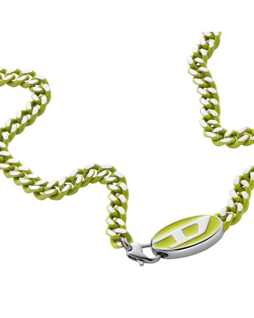 DIESEL Green Silver Stainless Steel And Yellow Lacquer Logo Chain Necklace for men