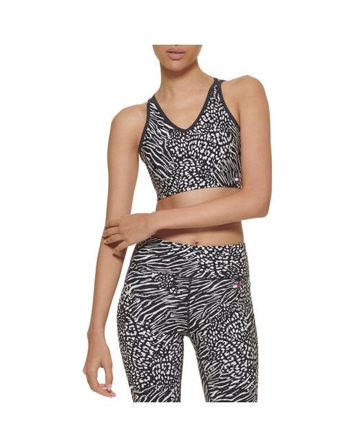 Tommy Hilfiger Black Low Impact Animal Mix Print Removable Cups Sports Bra
