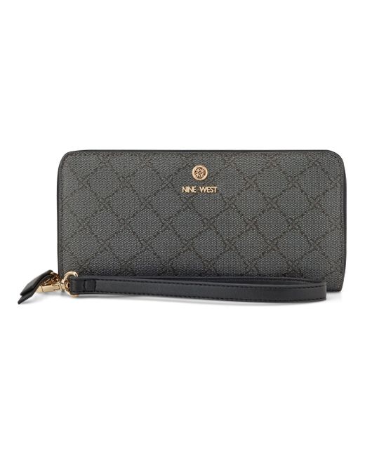 Nine West Gray Lockup 9s Zip Around With Wristlet