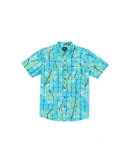 Volcom Blue Regular Marble Floral Short Sleeve Button Down Hawaiian Shirt for men