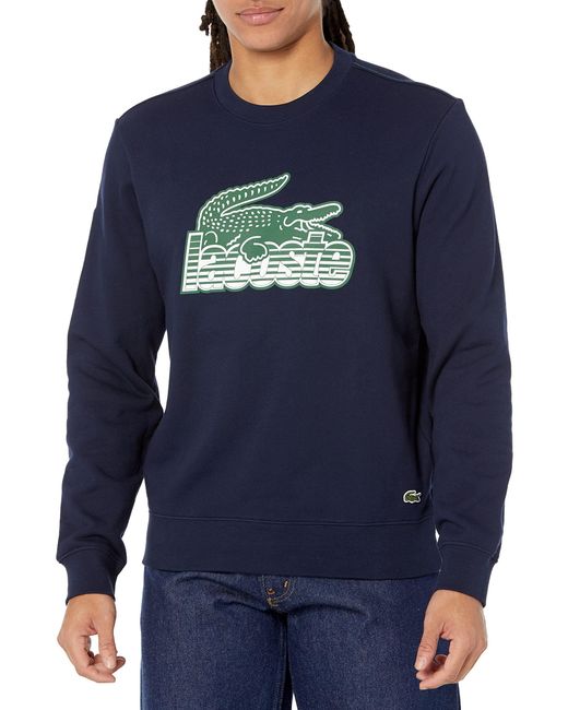 Lacoste Blue Long Sleeve Classic Fit Graphic Crew Neck Sweatshirt for men