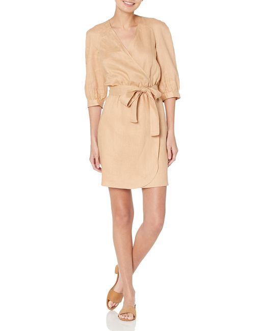 Emporio Armani Natural A|x Armani Exchange 3/4 Sleeve Linen Wrap Mini Dress