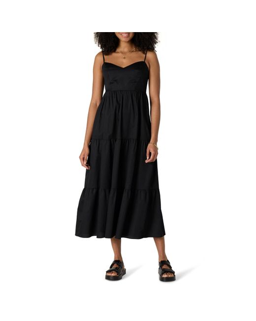 Vestido Largo de Satén de Algodón con Ajuste Regular Amazon Essentials de color Black