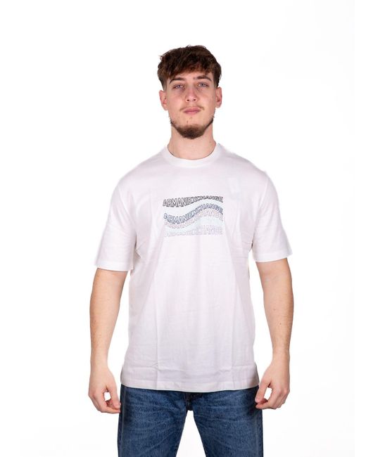 Emporio Armani White A | X Armani Exchange Rolling Armani Short Sleeve Logo T-shirt for men