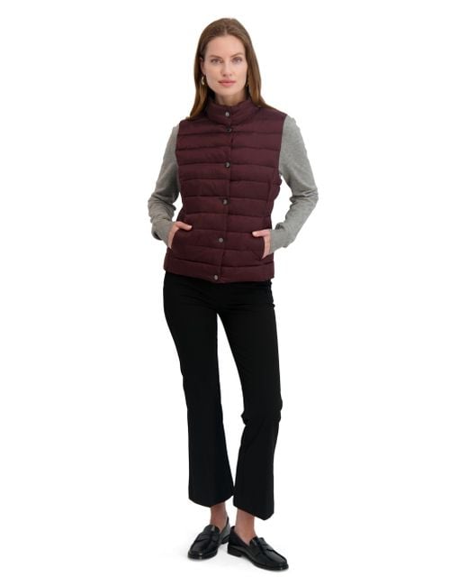Tahari Red Quilted Lightweight Vest With Snap Closure