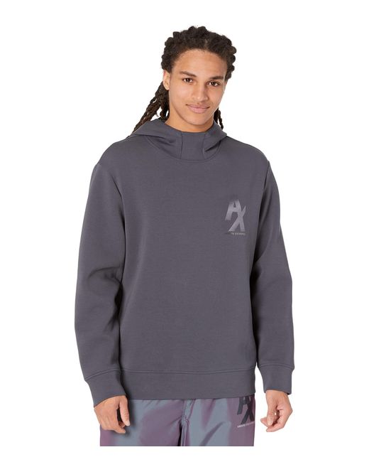 Emporio Armani Blue A | X Armani Exchange Silked Logo Pullover Hooded Sweatshirt for men