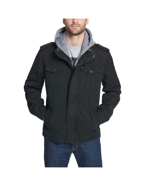 Levi's Mens Washed Hooded Military Cotton Lightweight Jackets in Black for  Men | Lyst