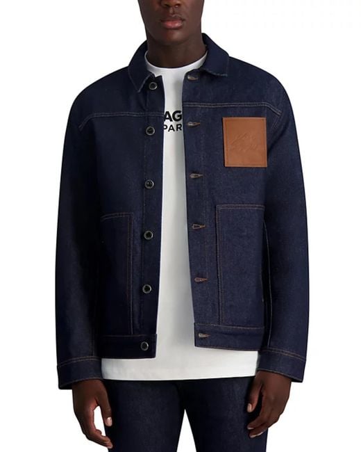 Karl Lagerfeld Blue Paris Logo Patch Raw Denim Jacket for men