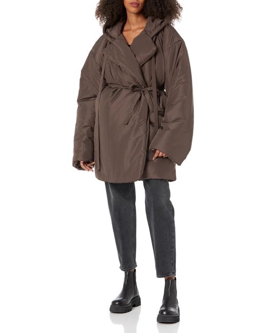 Norma Kamali Brown Hooded Sleeping Bag Car Coat W/drawstrings