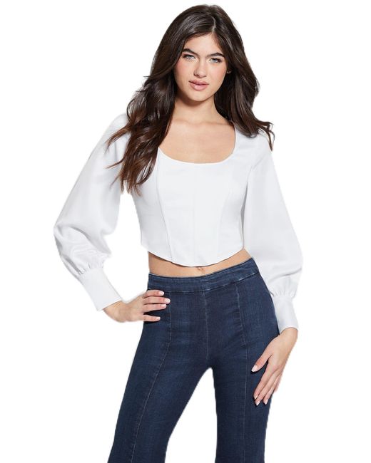 Guess White Long Sleeve Isabel Corset Top
