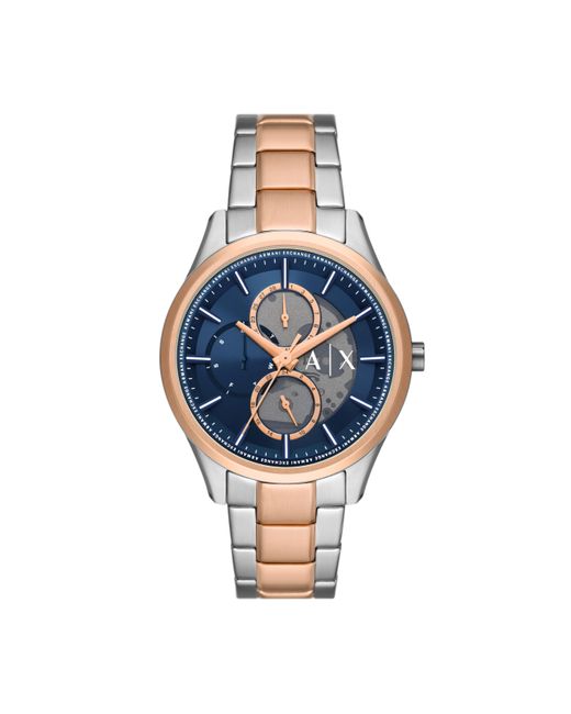 Emporio Armani Blue A|x Armani Exchange Multifunction Silver And Rose Gold Two-tone Stainless Steel Bracelet Watch for men