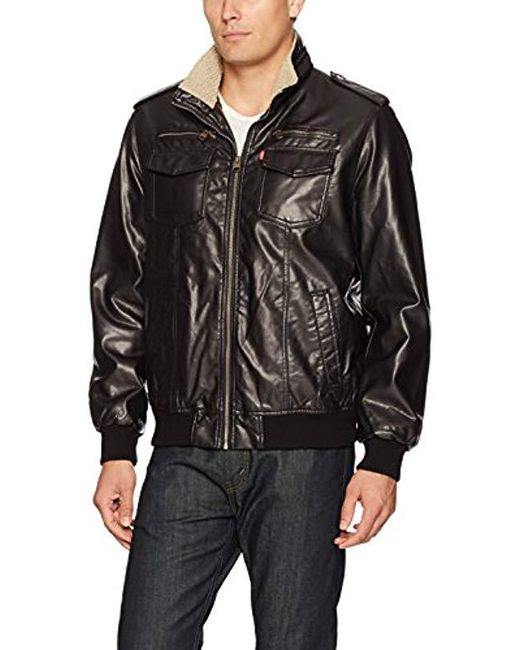 Men S Brown Big And Tall Faux Leather Sherpa Lined Aviator Er Jacket