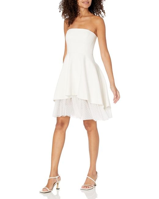 BCBGMAXAZRIA White Strapless Short A Line Mini Evening Dress Straight Neck Tulle Underskirt