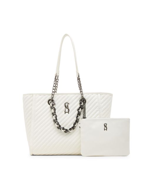 Steve Madden White Kattt-h Tote W/pouch