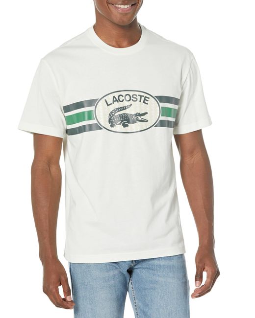 Lacoste White Short Sleeve Crew Neck Monograph Graphic T-shirt for men