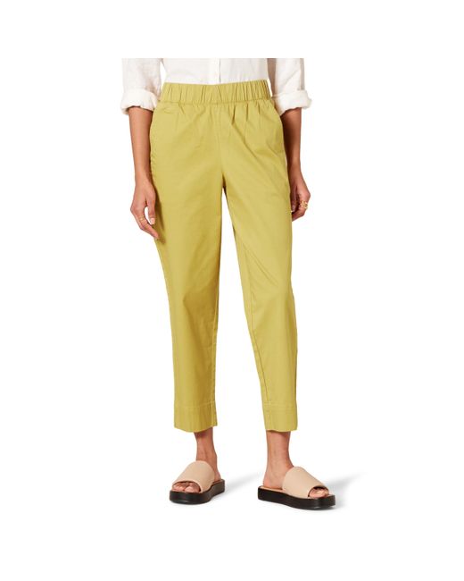 Amazon Essentials Yellow Stretch Cotton Pull-on Mid Rise Relaxed-fit Ankle Length Pant