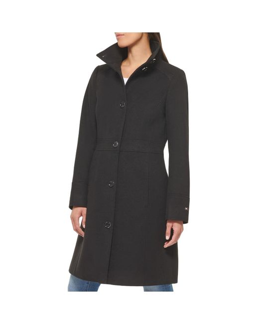 Tommy Hilfiger Black Button Elevated Wool Coat