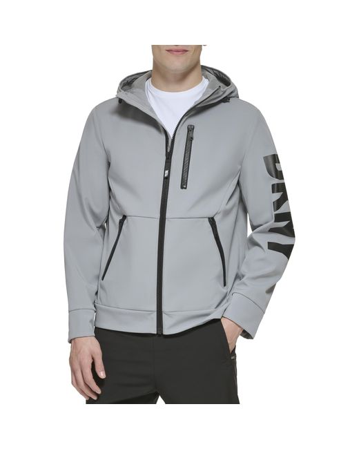 DKNY Gray Hooded Logo Softshell Jacket for men
