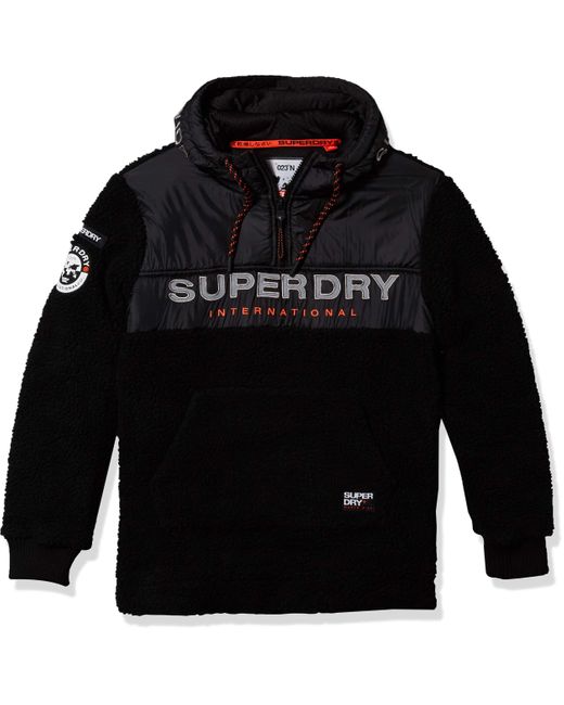 Superdry Black Sherpa Worldwide Stealth Half Zip Hoodie for men