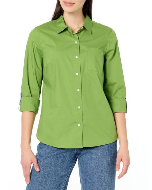 Nautica Green Button Front Long Sleeve Roll Tab Shirt