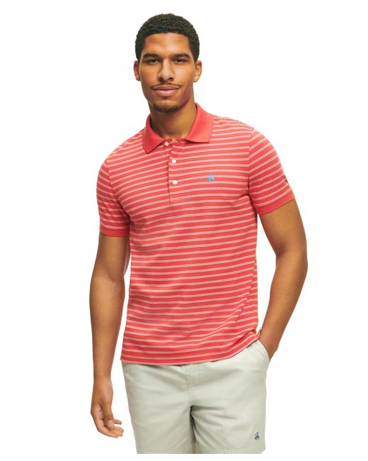 Brooks Brothers Red Regular Fit Cotton Pique Stretch Logo Short Sleeve Polo Shirt for men