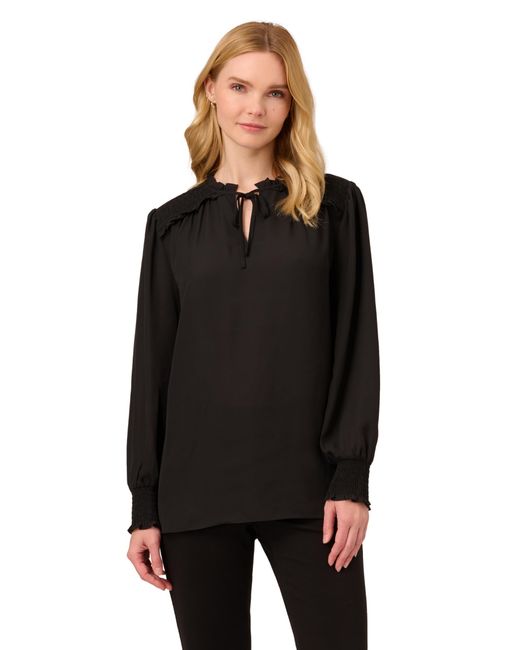 Adrianna Papell Black Aed Ruffle Tie Top