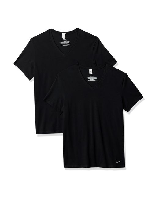 Nike Black All Day Cotton Stretch Short Sleeve V-neck Undershirts for men