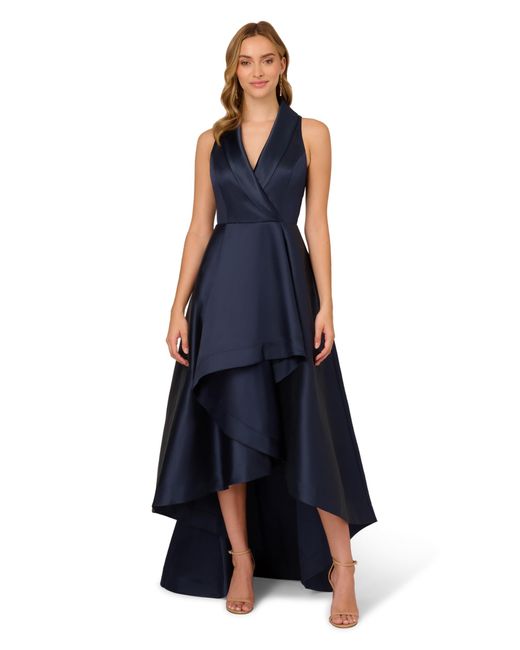 Adrianna Papell Blue Tuxedo High Low Gown
