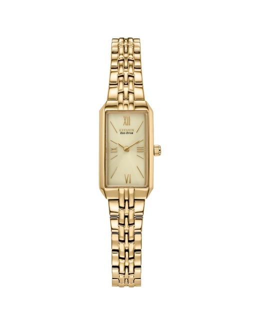 Citizen Metallic Ladies' Eco-drive Classic Dress Corso Gold Tone Stainless Steel Rectangle Watch With Champagne Dial