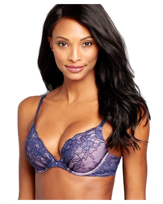 Maidenform Comfort Devotion Embellished Plunge Push Up In Blue Lyst
