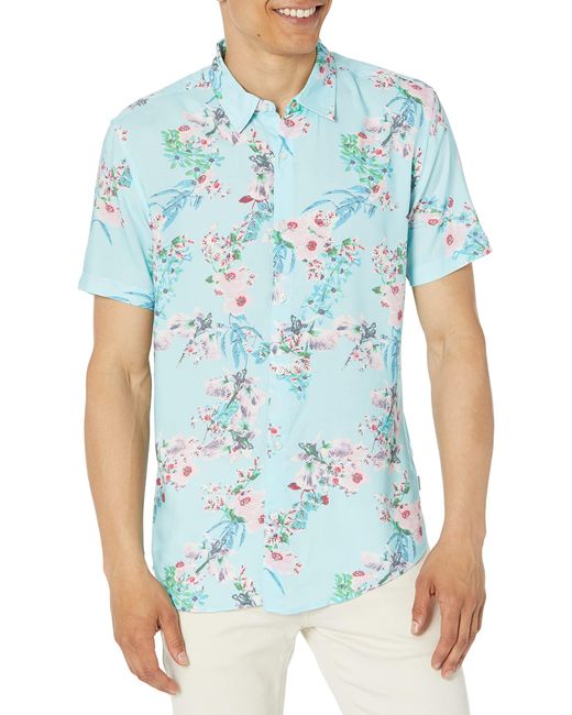 Guess Blue Short Sleeve Eco Rayon Wild Orchids Shirt for men