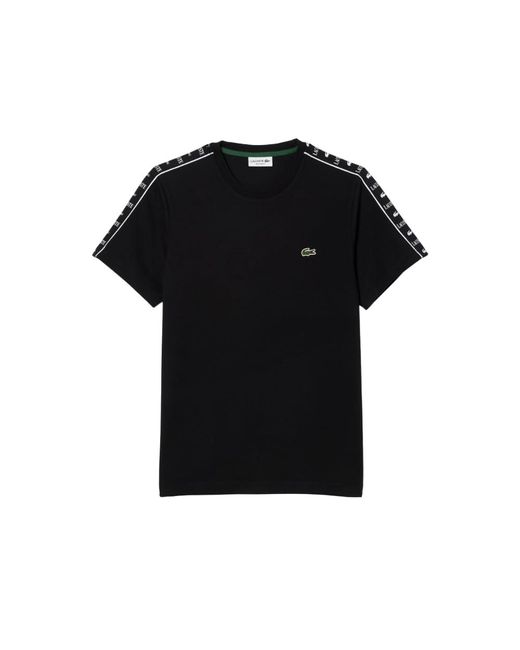 Lacoste Black Short Sleeve Regular Fit Tee Shirt W/taping On Side Arms for men