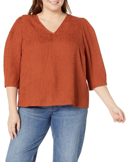 Calvin Klein Orange Plus Size V Neck Long Sleeve Blouse