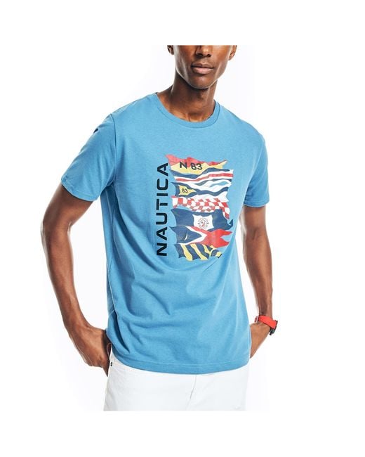 Nautica Blue Sustainably Crafted Flags Graphic T-shirt for men
