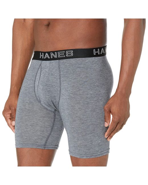 Hanes Mens Total Support Pouch Long Leg Boxer Briefs in Black/Grey
