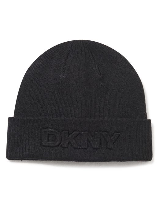 DKNY Black Beanie Debossed Hat