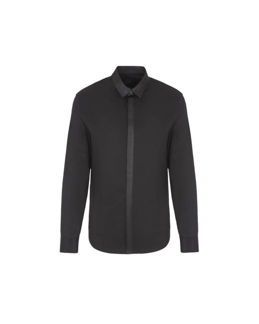 Emporio Armani Black A | X Armani Exchange Regular Fit Stretch Cotton Satin Logo Placket Button Down Woven Shirt for men
