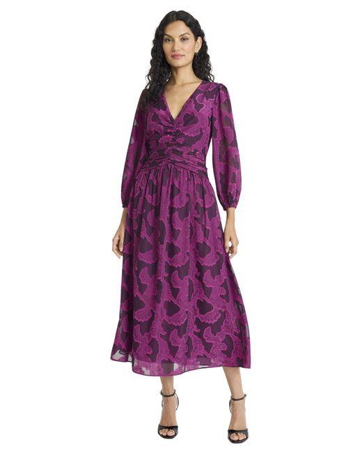 Maggy London V Neck Wrap Midi 3/4 Sleeves-elegant Wedding Guest