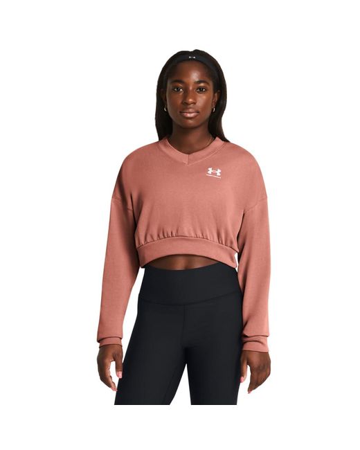 Under Armour Red Rival Terry Oversized Cropped Crew Neck Sweatshirt,