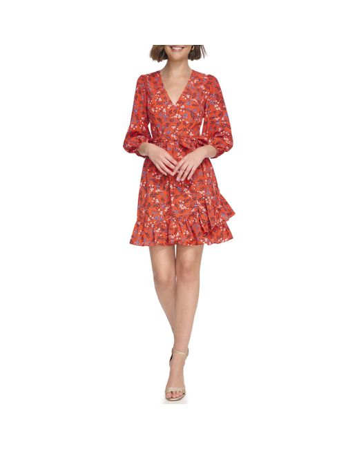 Eliza J Red 3/4 Sleeve V-neck Short Dress