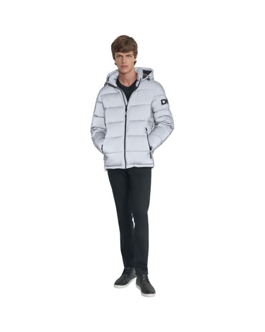DKNY Gray Water Resistant Hooded Puffer Durable Cold Weather Jacket for men