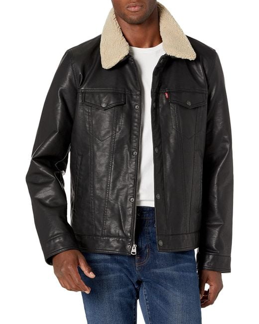Levi's Faux Leather Trucker Jacket With Detachable Collar (regular And Big  And Tall Sizes) in Black for Men - Save 21% | Lyst
