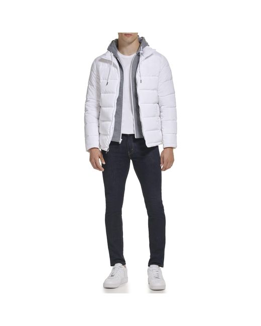Kenneth Cole Hood Puffer Angled Welt Pockets Horizontal Quilting Jacket ...