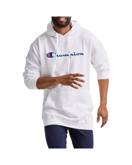 Champion White , Powerblend, Fleece Hoodie, Comfortable Sweatshirt, Logo for men